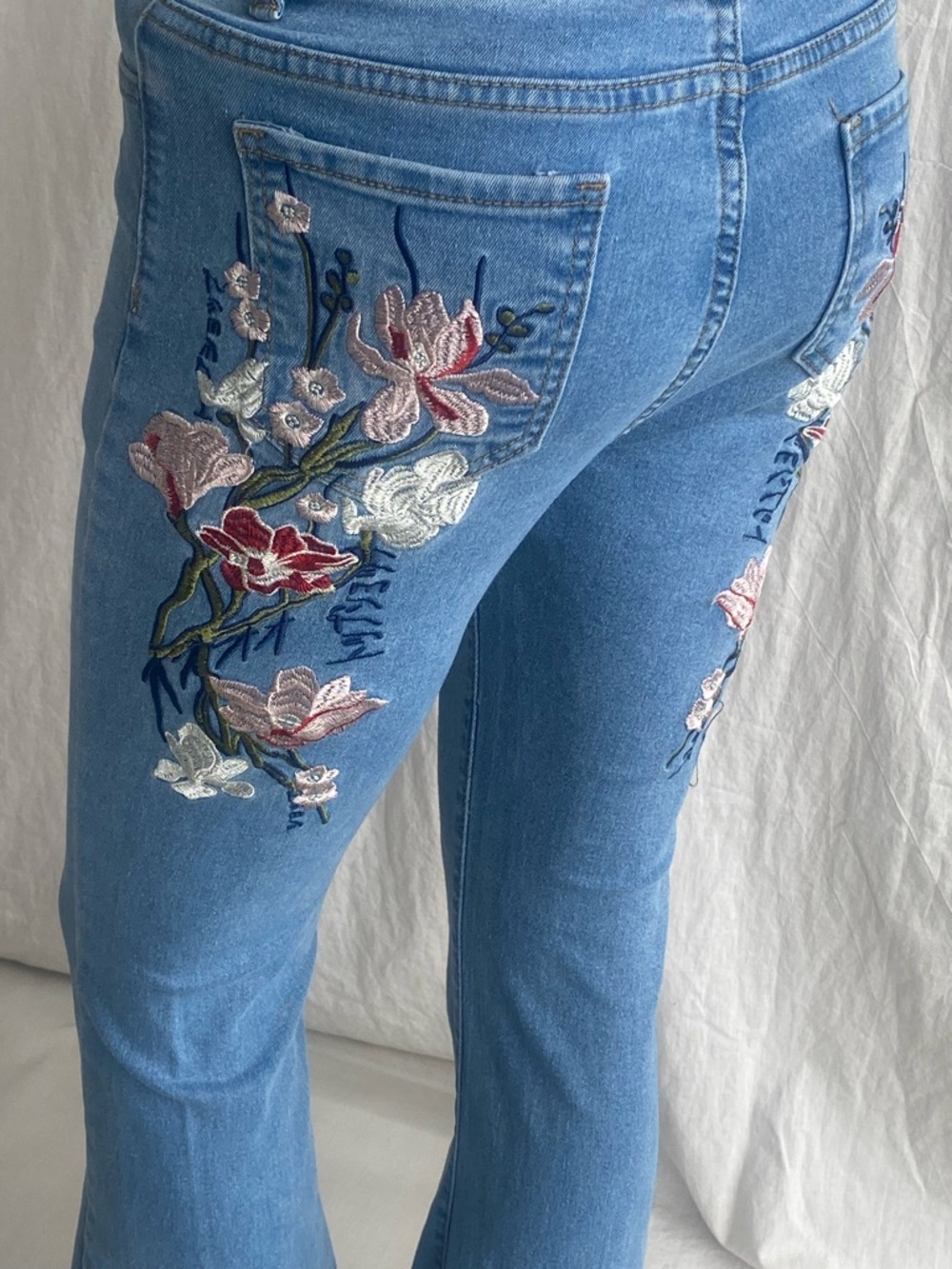 Embroidered Floral Flare Jeans Boho Festival Y2K
